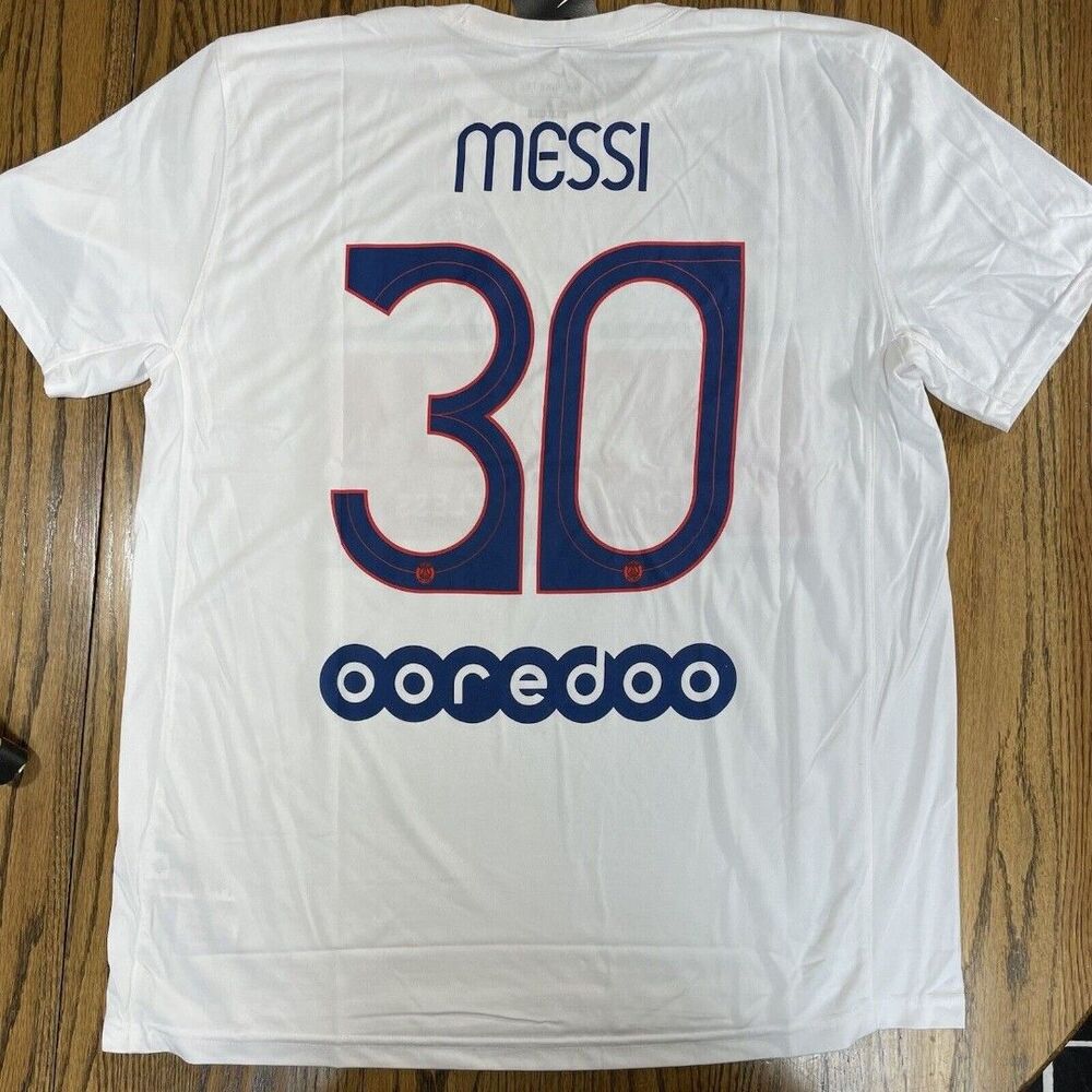 New Nike Messi Paris PSG Argentina Men's T-Shirt Jersey Size XL White World Cup - Picture 2 of 5